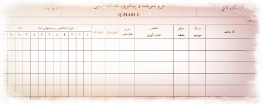 نمونه فرم تعريف و پيگيری اهداف کيفی