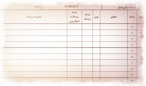 عکس نمونه فرم تجزيه و تحليل ريسك پروژه