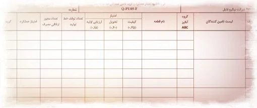 نمونه فرم كنترل عملكرد تامين کنندگان