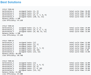 پنجره بهترین جواب های در نرم افزار بالانس خط مونتاژ