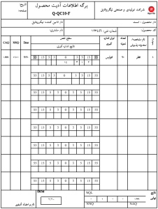 فرم ثبت اطلاعات آدیت محصول به روش SQFE